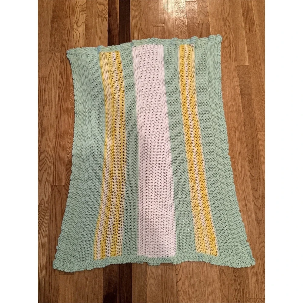 Handmade Crochet Baby Blanket Gender Neutral Stripe‎ Afghan 41